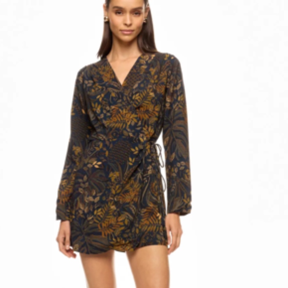 FARM RIO Dotted Forest Teal Mini Wrap Dress